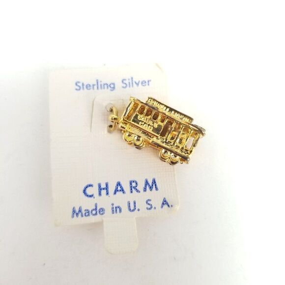 Vintage Sterling Silver San Francisco Trolley Car Charm Pendant, Gold Plated USA - Picture 1 of 7